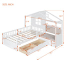 House Bed With Sofa, Kids Platform Bed With 2 Drawers And Storage Shelf