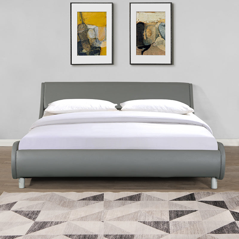 Faux Leather Upholstered Platform Bed Frame, Curve Design, Wood Slat Support, No Box Spring Needed, Easy Assemble, Queen Size, Gray - Atlantic Fine Furniture Melbourne FL