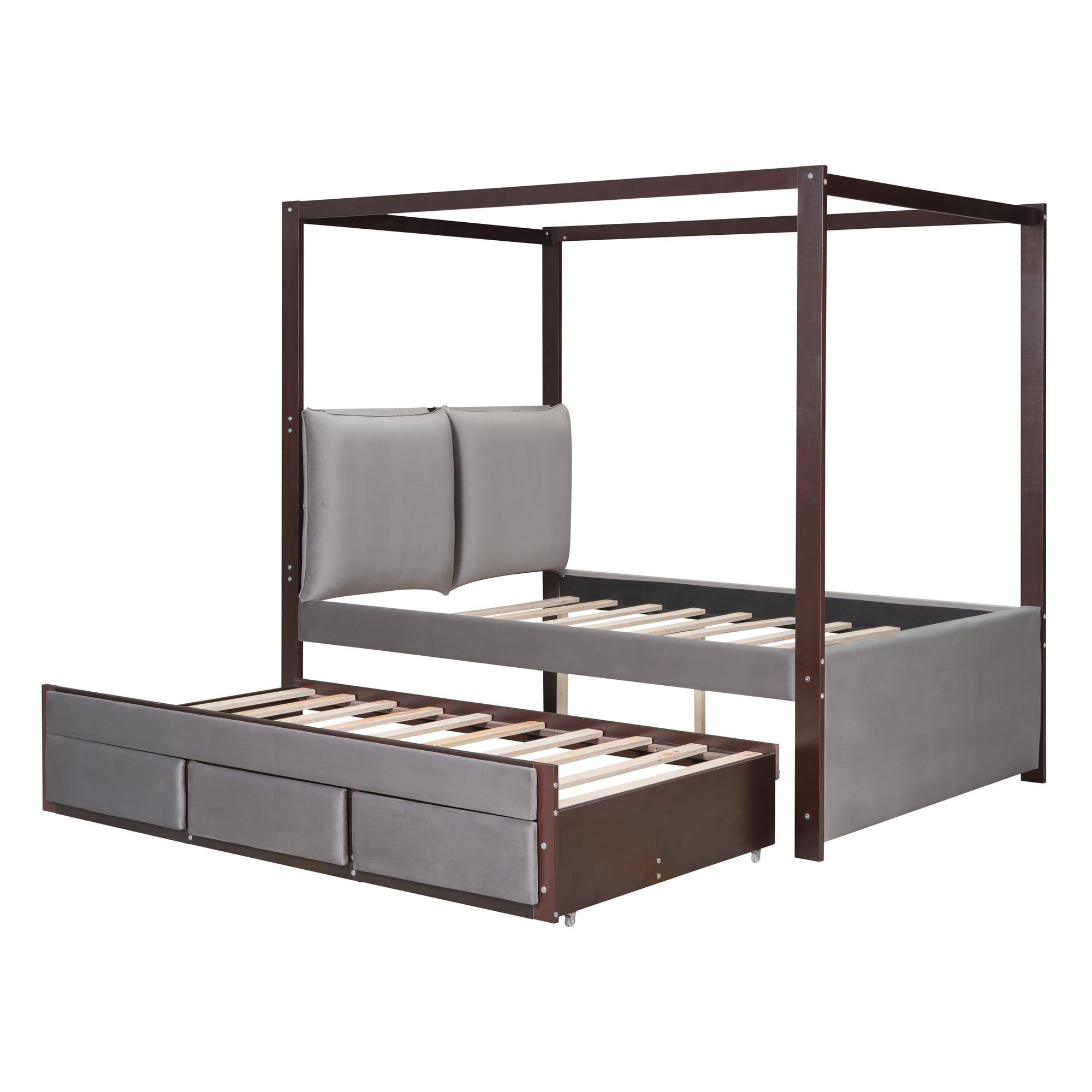 Full Size Upholstered  Canopy Bed with Trundle and 3 Drawers, Gray - Atlantic Fine Furniture Melbourne FL