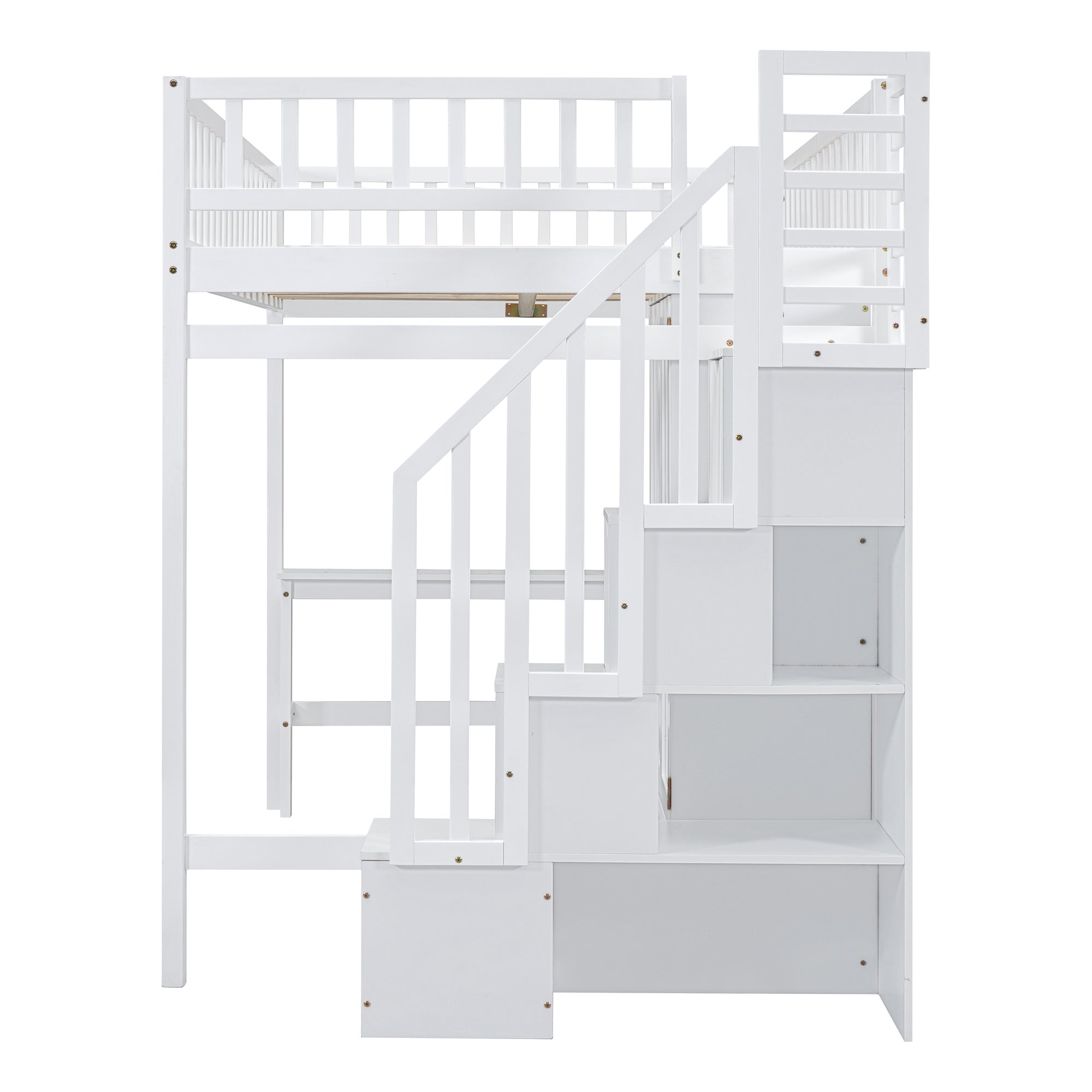Full size Loft Bed with Bookshelf,Drawers,Desk,and Wardrobe-White - Atlantic Fine Furniture Melbourne FL