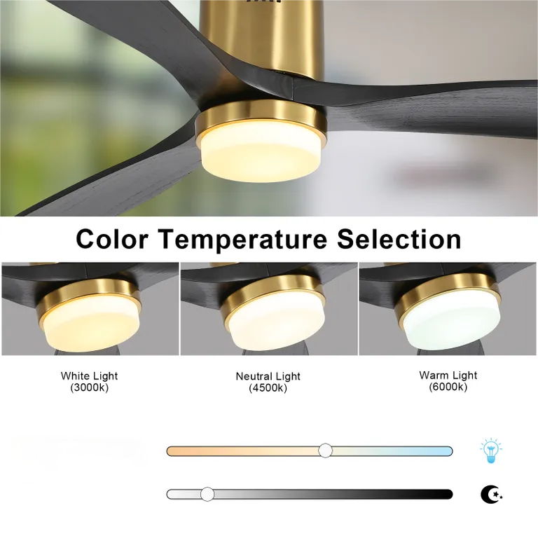 Flush Mount Ceiling Fan With 3 Solid Wood Blades Remote Control Reversible DC Motor For Living Room - Gold