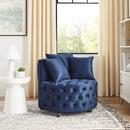 Modern Upholstered Swivel Chair With Button Tufted Design And Movable Wheels