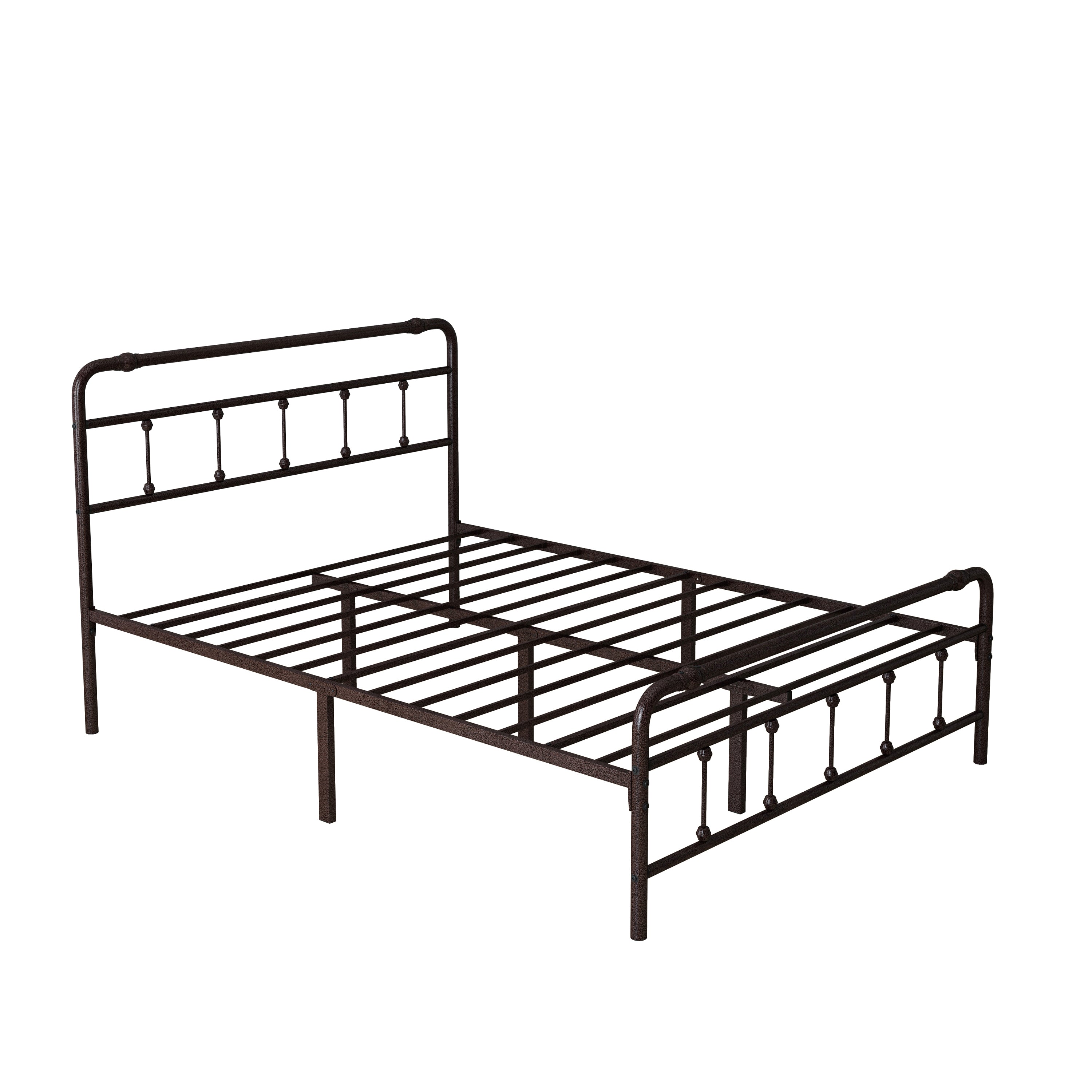 Queen Size Metal Platform Bed Frame with Victorian Style Wrought Iron-Art Headboard/Footboard