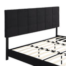 King Size Upholstered Platform Bed Frame With Linen Fabric Headboard, Wood Slat Support - Black