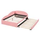 Full Size PU Upholstered Tufted Daybed with Trundle and Cloud Shaped Guardrail, Pink