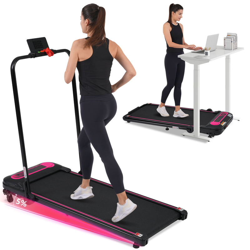 Folding Walking Pad Under Desk Treadmill For Home 2 Ways To Adjust Speed - Pink / Black