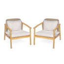 2 Piece Outdoor Acacia Wood Patio Club Chair, Patio Furniture Arm Chair With Woven Rope Backrest, Deep Seating For Porch - Light Teak / Beige