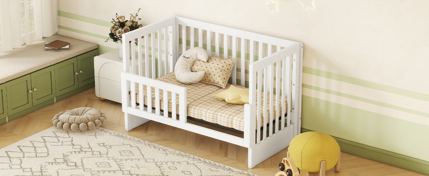 Convertible Crib/Full Size Bed with Changing Table, White - Atlantic Fine Furniture Melbourne FL