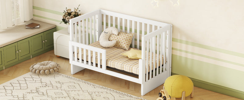 Convertible Crib/Full Size Bed with Changing Table, White