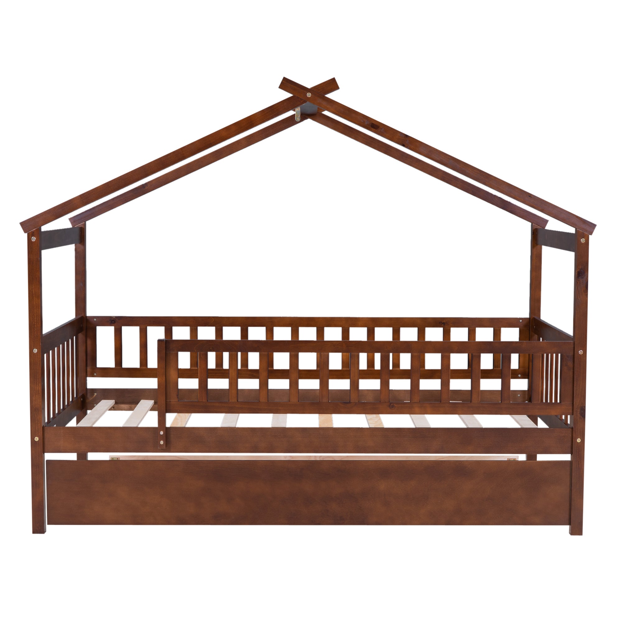 Twin Size Wooden House Bed with Twin Size Trundle, Walnut - Atlantic Fine Furniture Melbourne FL