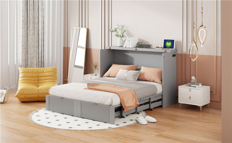 Murphy Bed With Drawer And A Set Of Sockets & USB Ports, Pulley Structure Design