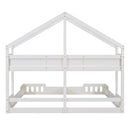 Twin Size Platform Bed With Shared Design, Guardrails, And Built In Shelves - Creamy White