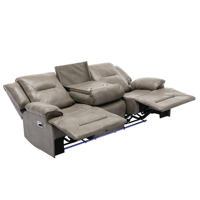 3 Seater Home Theater Recliner Manual Recliner Chair With A Led Light Strip Two Built-In Cup Holders For Living Room