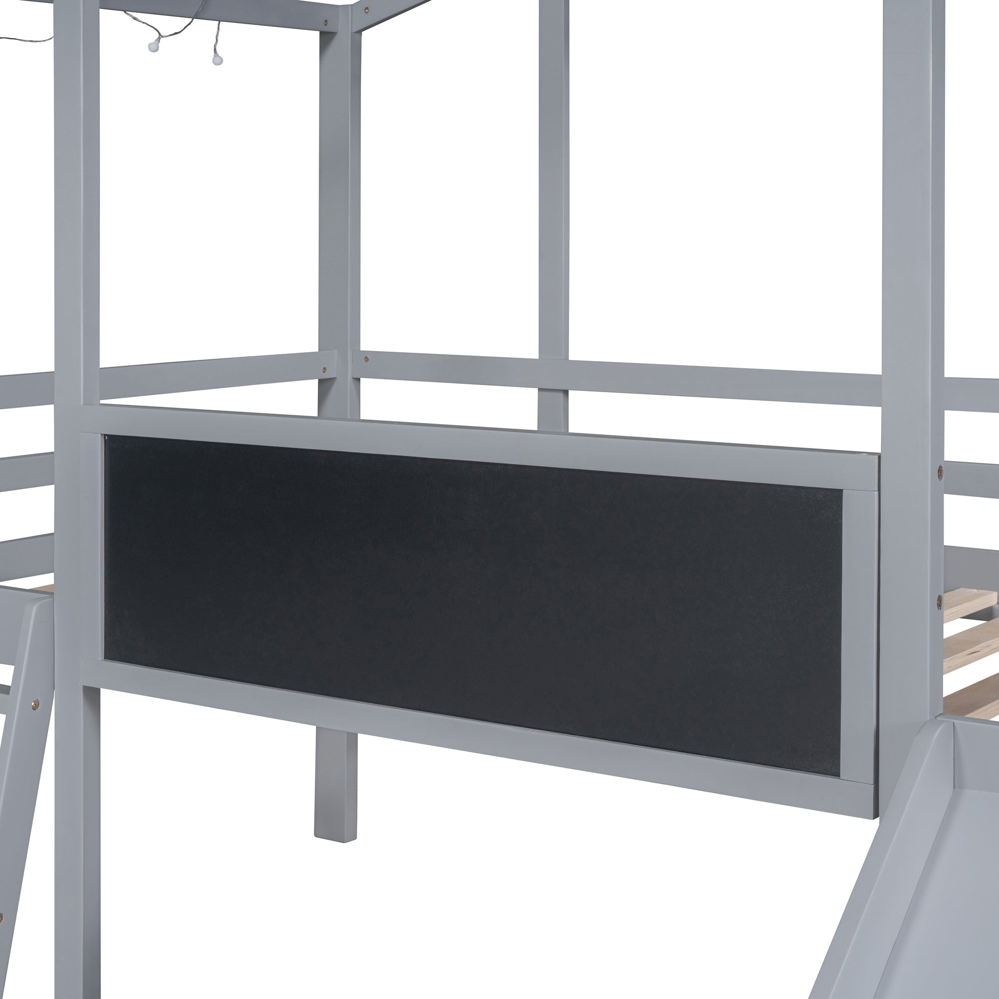 Twin Size Loft Bed with Ladder and Slide, House Bed with Blackboard and Light Strip on the Roof, Gray - Atlantic Fine Furniture Melbourne FL