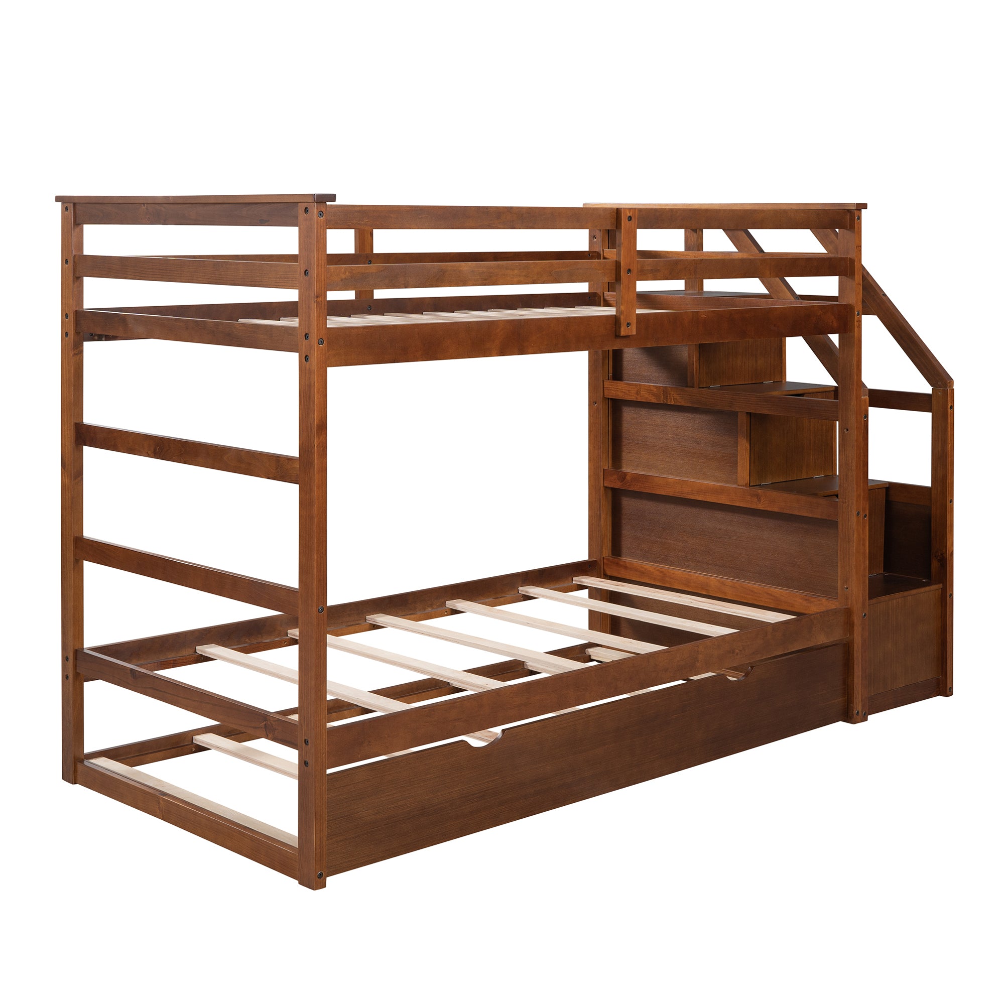 Twin-Over-Twin Bunk Bed with Twin Size Trundle and 3 Storage Stairs,Walnut (OLD SKU :LP000064AAD) - Atlantic Fine Furniture Melbourne FL