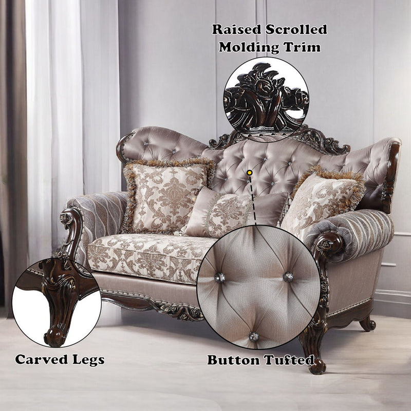 Benbek - Loveseat - Fabric & Antique Oak Finish