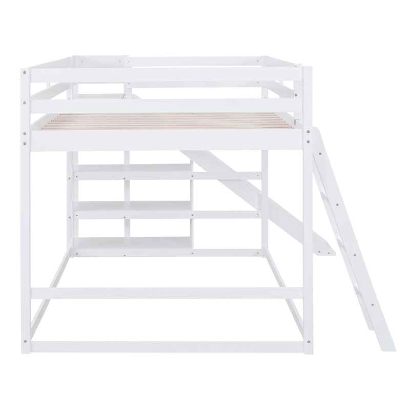 Bunk Bed With Ladder, Slide, And Shelves Pine Wood