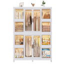 Portable Wardrobe Closet Storage Organizer For Clothes With Magnetic Doors, 12 Cubes & 2 Hanging Rods - White