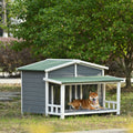 Large Wooden Dog House Outdoor / Indoor Dog Crate, Cabin Style, With Porch, 2 Doors