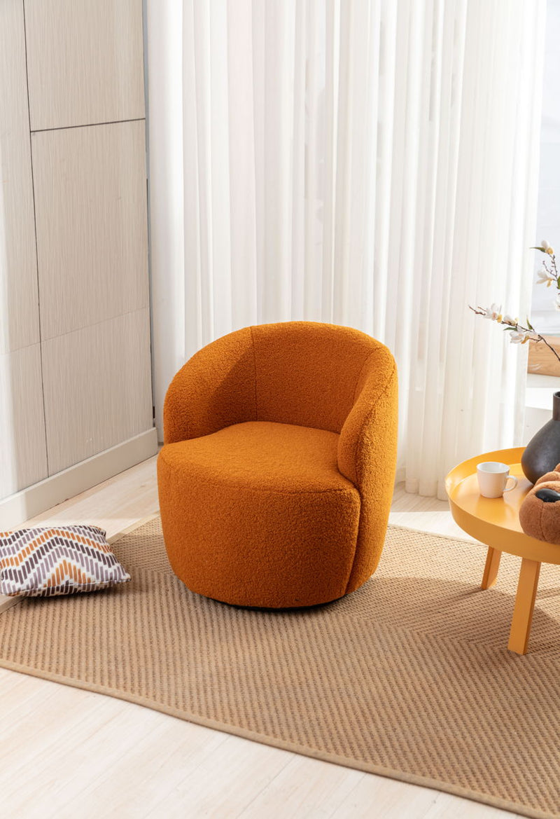 Teddy Fabric Swivel Accent Armchair Barrel Chair With Powder Coating Metal Ring