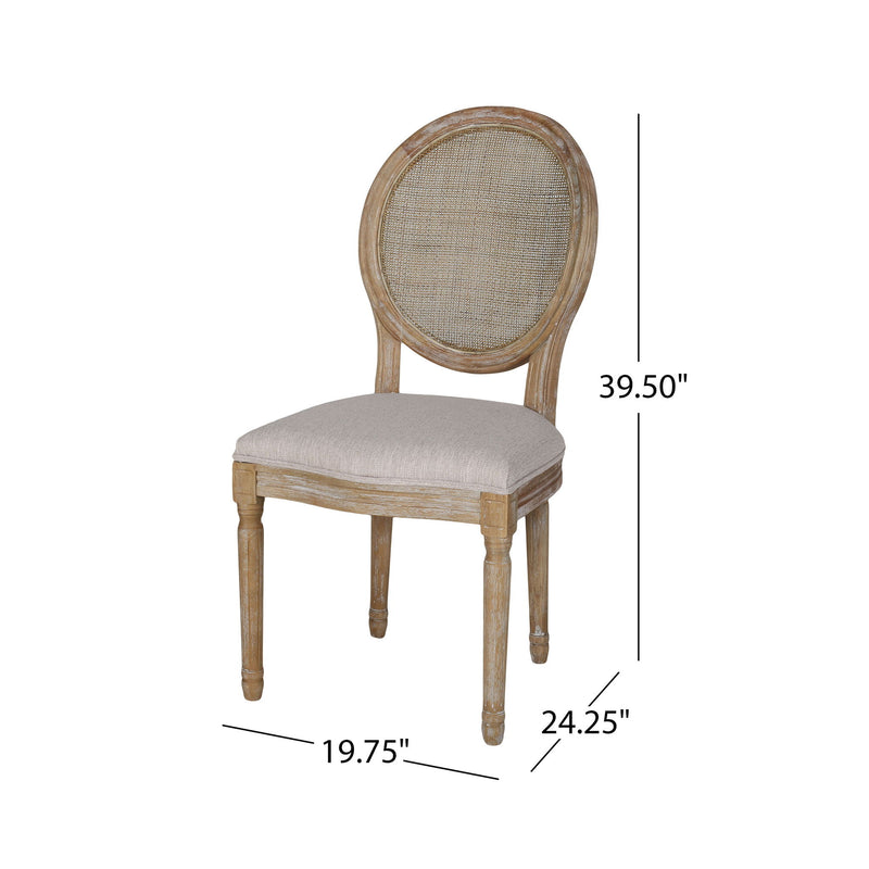 Elegant Dining Chair Set With Cane And Fabric Upholstery