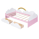 Twin Size Bed With Clouds And Rainbow Decor - Pink / White