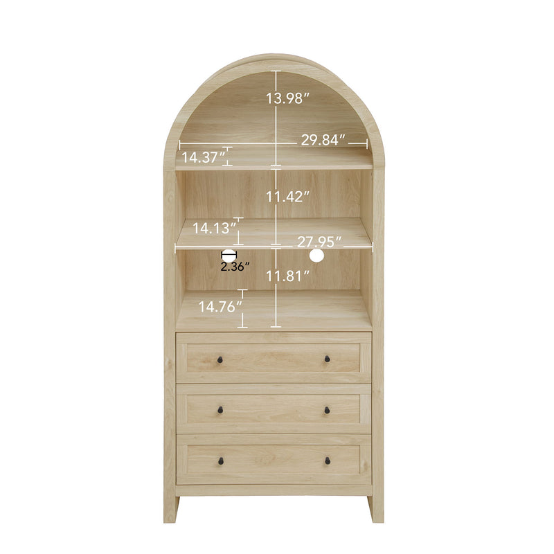 Arched Kitchen Pantry, Modern Farmhouse Wood Kitchen Storage Cabinets, Arched Storage Display Cabinet With Adjustable Shelves, Versatile Cupboard For Kitchen, Dining Room, Living Room - Natural