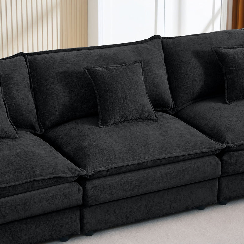 Modular L-Shaped Sectional Sofa Set With Movable Ottoman - Black