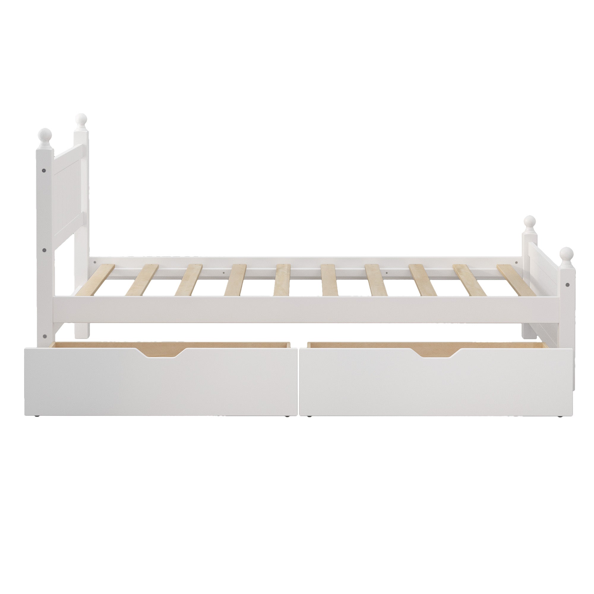 Twin Size Solid Wood Platform Bed Frame with 2 drawers for Limited Space Kids, Teens, Adults, No Need Box Spring, White - Atlantic Fine Furniture Melbourne FL