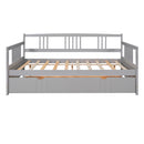 Full Size Daybed Wood Bed with Twin Size Trundle,Gray