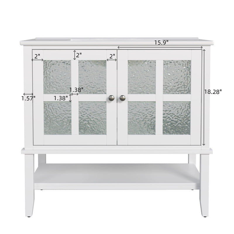 Bathroom Vanity With Ceramic Sink, Adjustable & Open Shelf