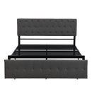 Queen Size Storage Bed Metal Platform Bed with a Big Drawer - Gray