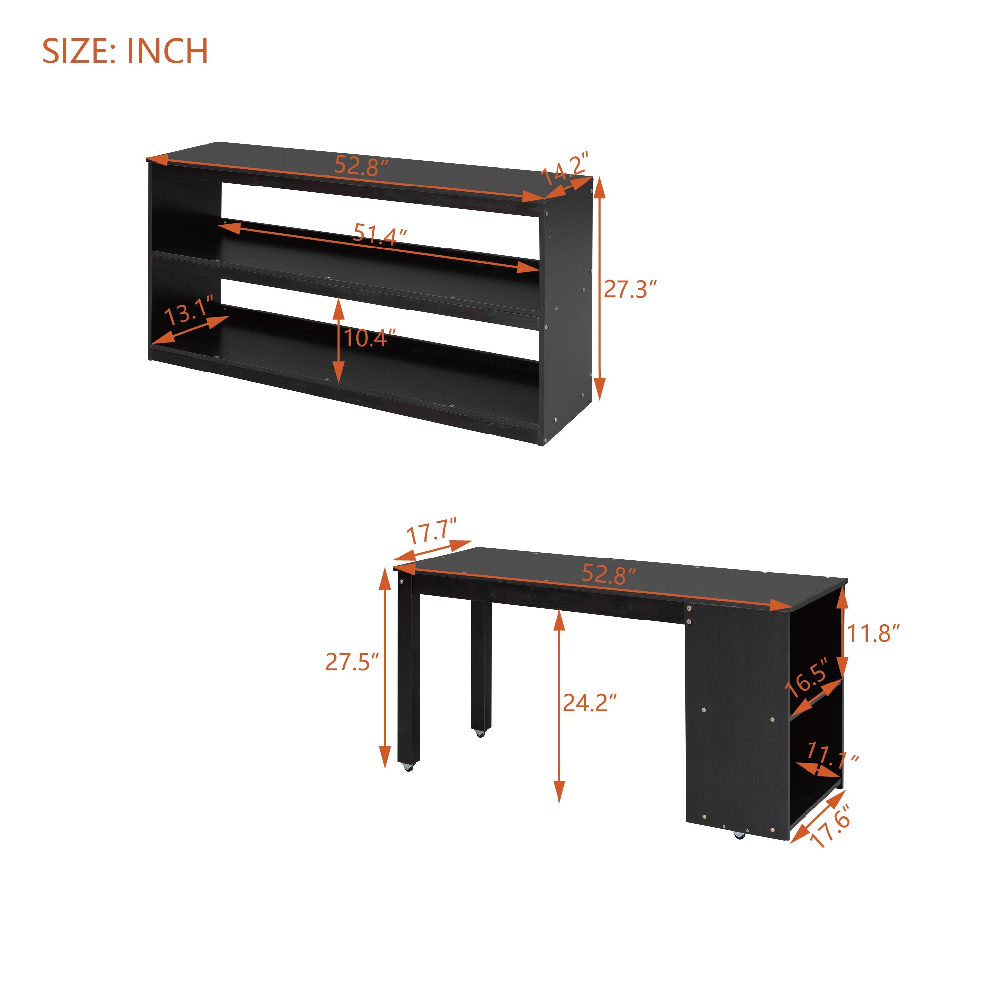 Full Size Loft Bed with Retractable Writing Desk and 3 Drawers, Wooden Loft Bed with Storage Stairs and Shelves, Espresso - Atlantic Fine Furniture Melbourne FL
