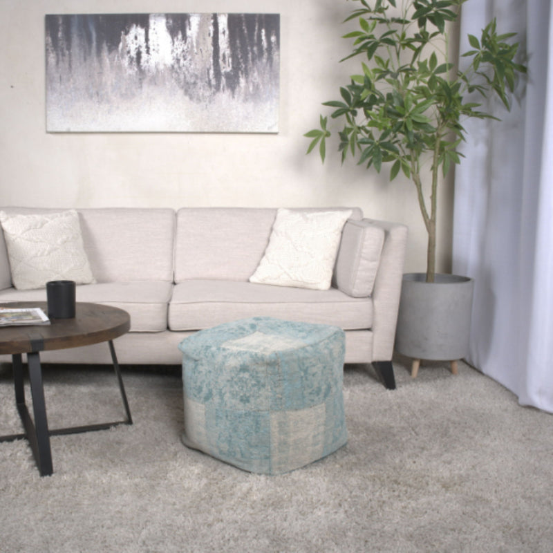 Ocean - Square Pouf Ottoman And Floor Cushion - Teal / Beige