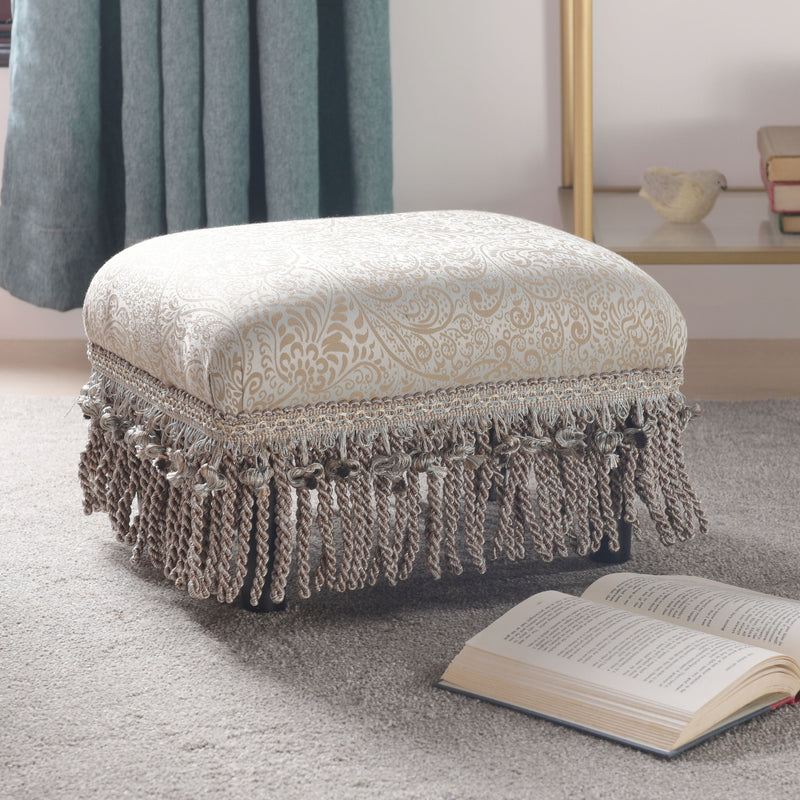 Fiona - Accent Footstool Ottoman - Silvery Blue Beige Paisley