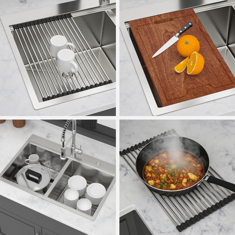 Topmount Drop In Kitchen Sink, Double Bowl 50 / 50 - Brushed Nickel