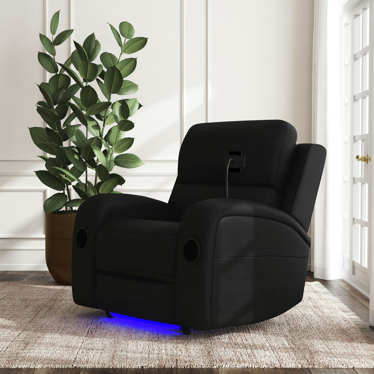 Euphora P3 Power Glider Recliner With Heat Massage, Music, Ipad Holder With Wireless Charger, USB in Black by Elements International, view 10