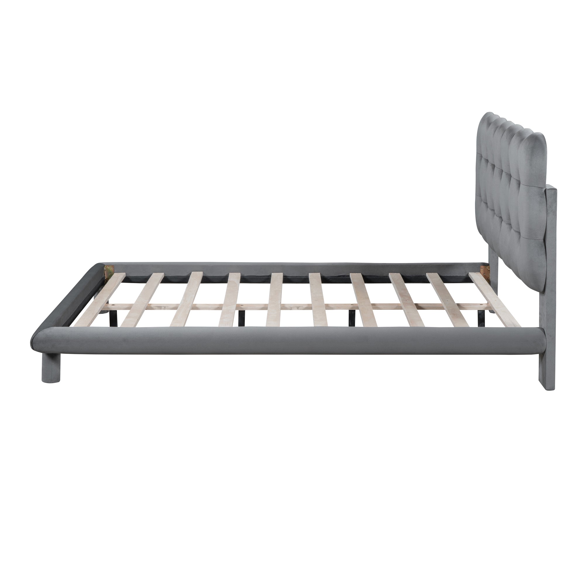 Full Size Velvet Platform Bed with LED Frame, Thick & Soft Fabric and Button-tufted Design Headboard, Gray - Atlantic Fine Furniture Melbourne FL
