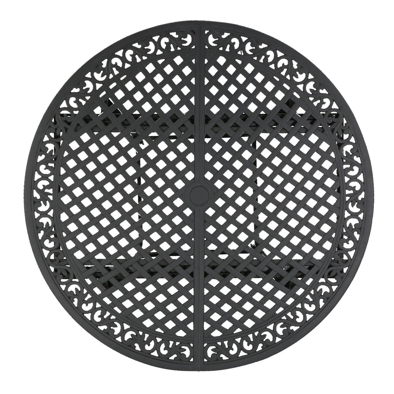 Outdoor Expandable Aluminum Dining Table With Latticework Details And Curvy Legs