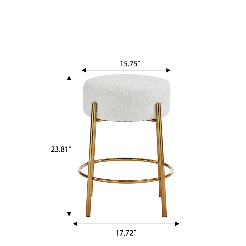 Round Bar Stools (Set of 2), Contemporary Upholstered Dining Stools For Kitchens, Coffee Shops And Bar Stores - Gold Legs