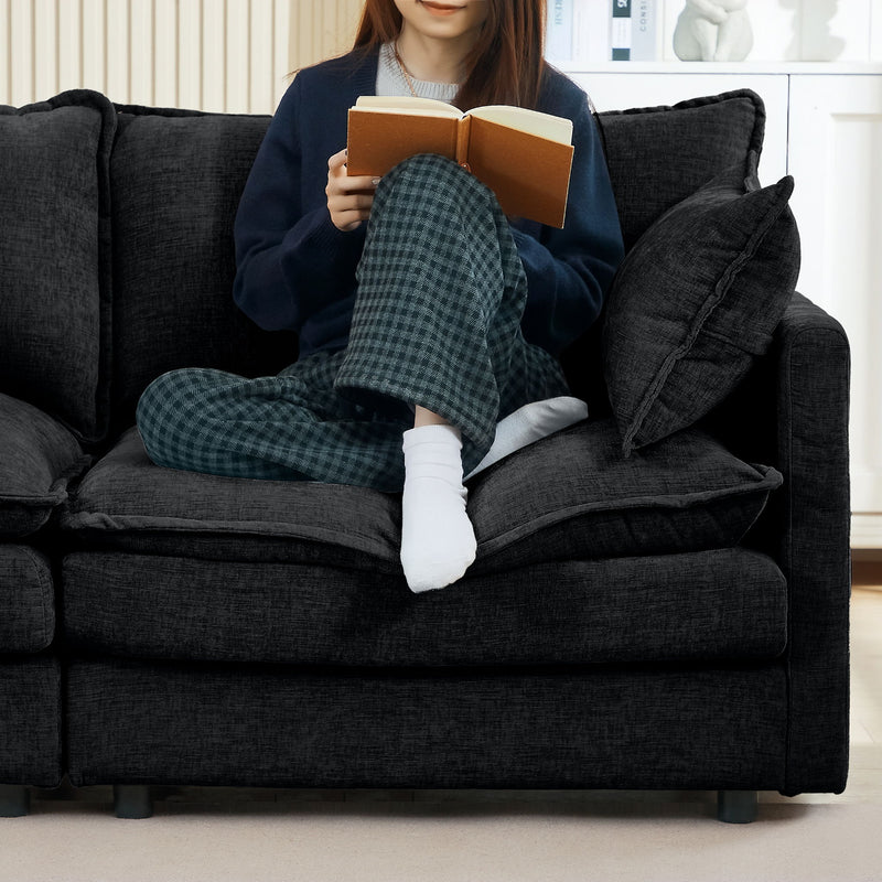 Modular L-Shaped Sectional Sofa Set With Movable Ottoman - Black