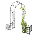 Metal Garden Arch With Two Plant Stands Wide High Climbing Plants Support Rose Arch Outdoor - Black