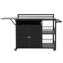 Outdoor Kitchen Island With Storage, Cooking Station, Grill Cart, Foldable Tabletop, And Bottle Opener - Dark Brown