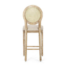 Country Chic Bar Stools (Set of 2) With Rattan Backrest And Upholstered Seat - Beige / Natural