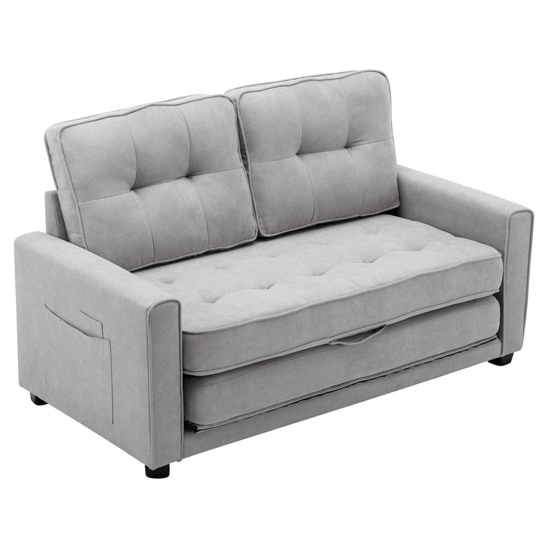 Loveseat Sofa With Pull-Out Bed Modern Upholstered Couch With Side Pocket For Living Room Office