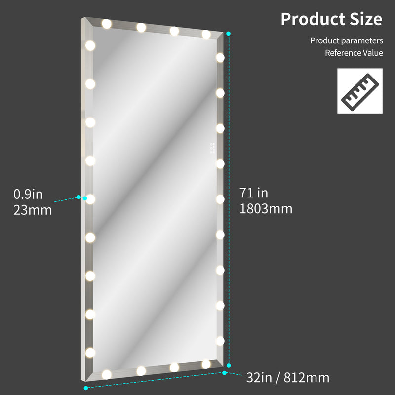 Full Length Mirror With Lights Full Body Vanity Mirror With 3 Color Modes Lighted Standing Floor Mirror For Dressing Room Bedroom Wall Mounted Touch Control
