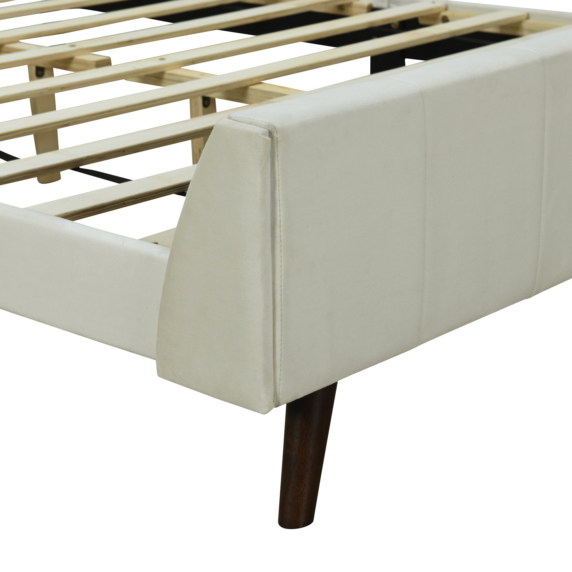 Queen Size Upholstered Platform Bed, Velvet, Beige - Atlantic Fine Furniture Melbourne FL