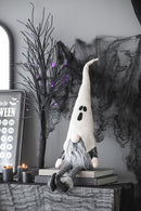 Sitting Gnome With Ghost Hat, For Halloween Decor - Black White