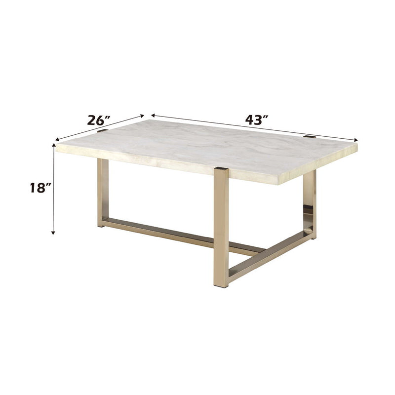 Feit - Coffee Table - Faux Marble Top & Champagne