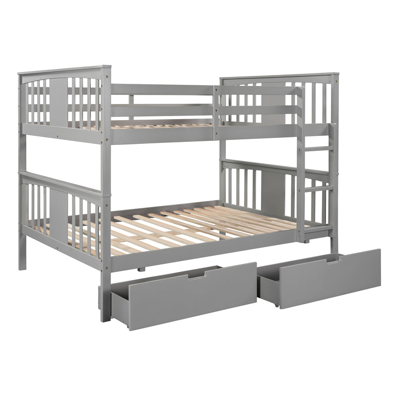 Full over Full Bunk Bed with Drawers and Ladder for Bedroom, Guest Room Furniture-Gray(OLD SKU :LP000205AAE)